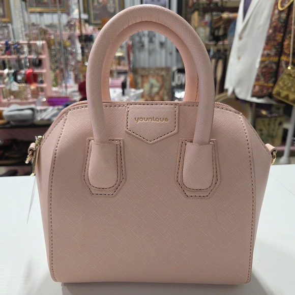 Younique Handbags - Younique Blush Pink Saffiano Satchel Crossbody Bag Gold Hardware